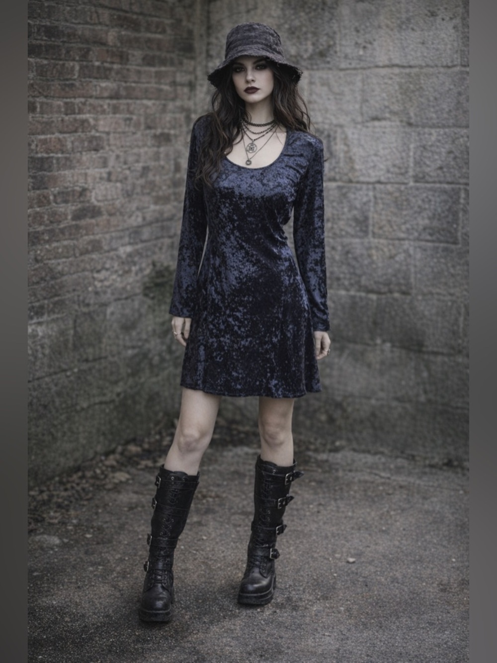 Jamie Brooke Vtg 90s Grunge Crushed Velvet Dress Size L Witchy Elegant